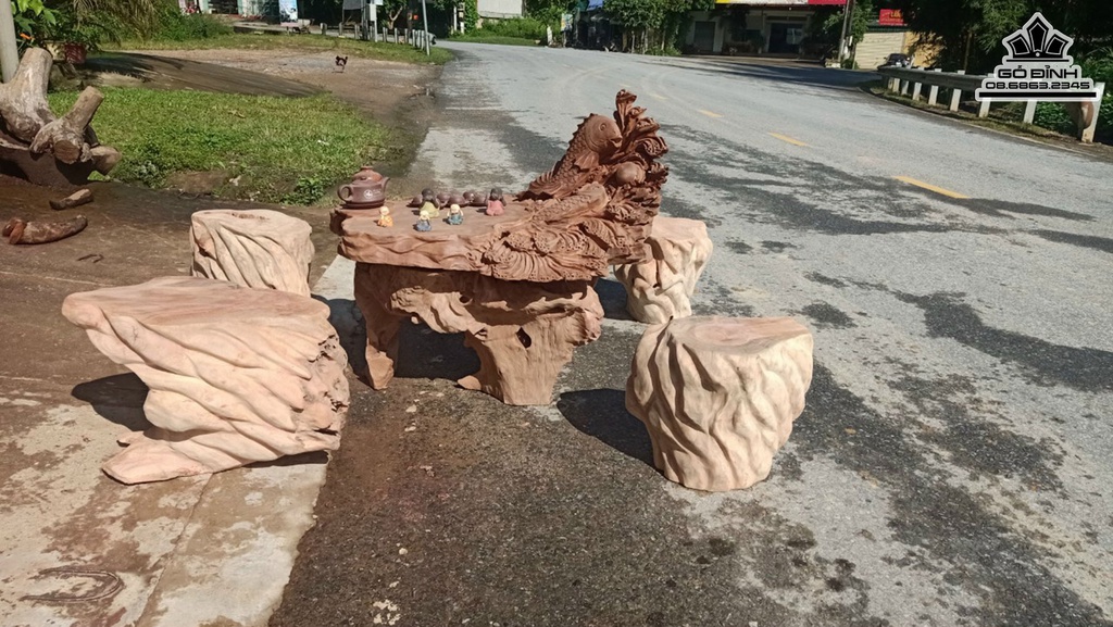 Bộ Bàn Gốc Cây Gỗ Xá Xị Cao 76 Dài 103 Rộng 96 (cm)