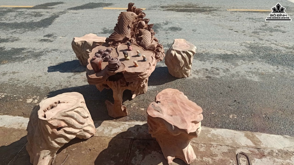 Bộ Bàn Gốc Cây Gỗ Xá Xị Cao 76 Dài 103 Rộng 96 (cm)