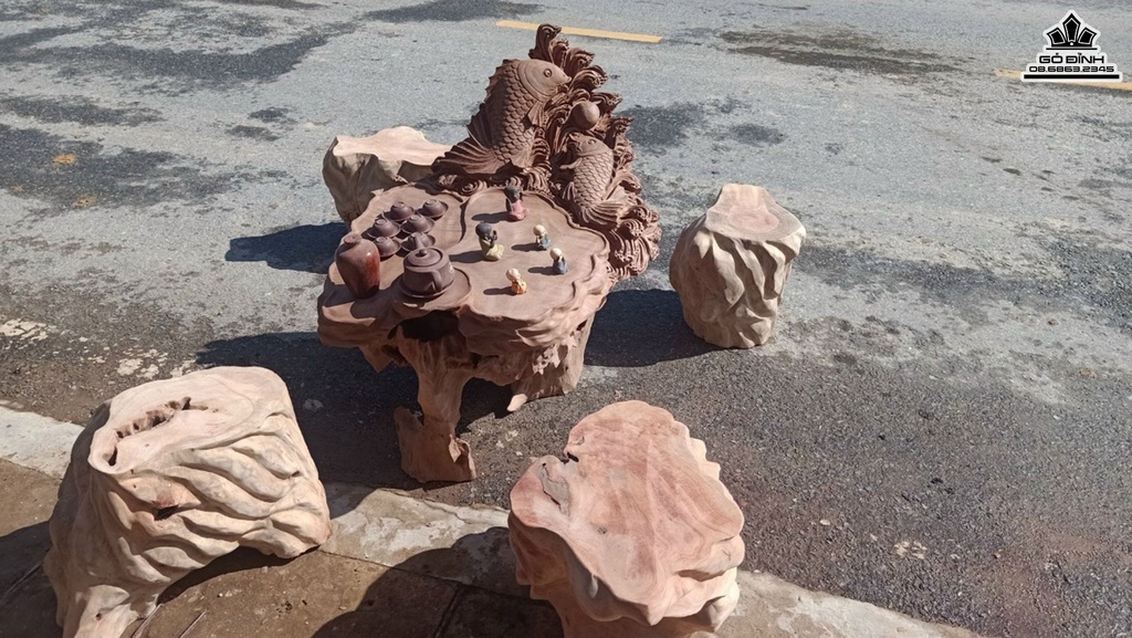 Bộ Bàn Gốc Cây Gỗ Xá Xị Cao 76 Dài 103 Rộng 96 (cm)