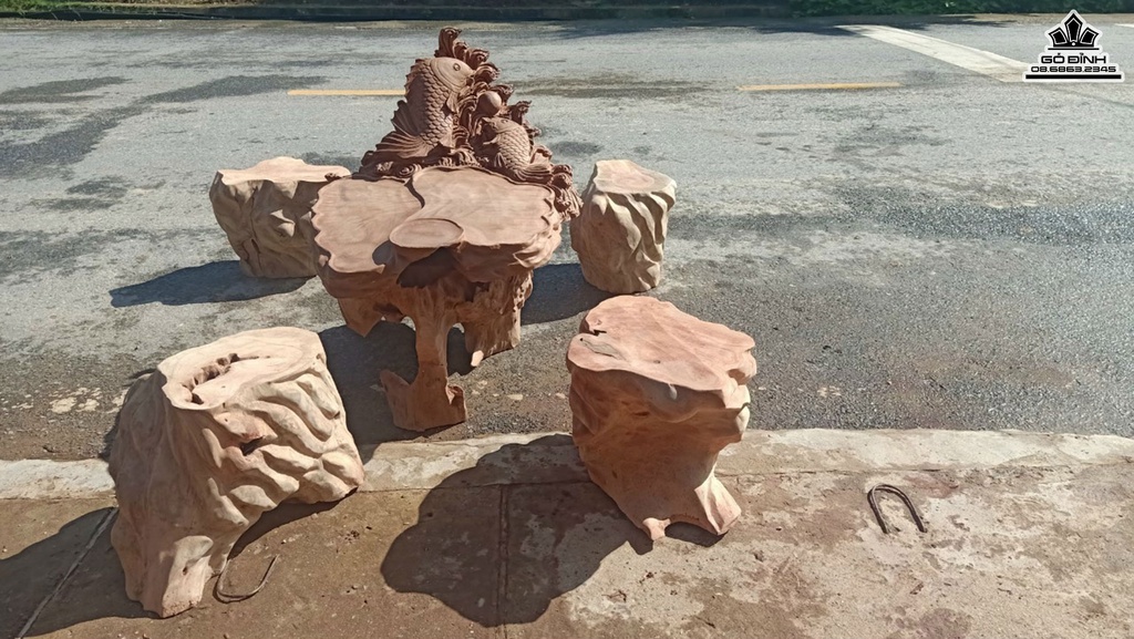 Bộ Bàn Gốc Cây Gỗ Xá Xị Cao 76 Dài 103 Rộng 96 (cm)