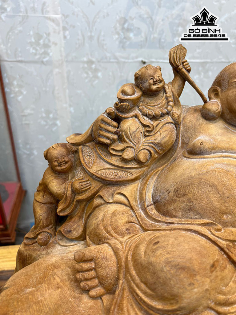 Tượng Phật Di Lặc Gỗ Nu Chun Sụn Ngọc Am Cao 46 Ngang 82 Sâu 35 (cm)