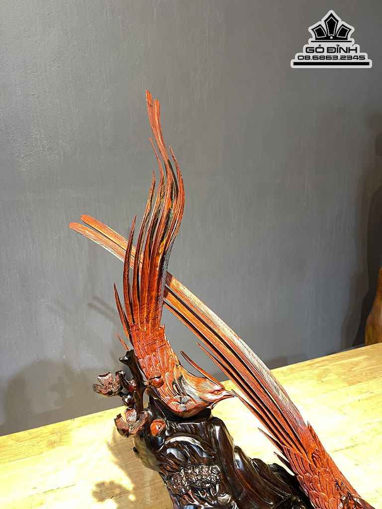 Tượng Chim Trĩ Gỗ Trắc Cao 63 Ngang 30 Sâu 40 (cm)