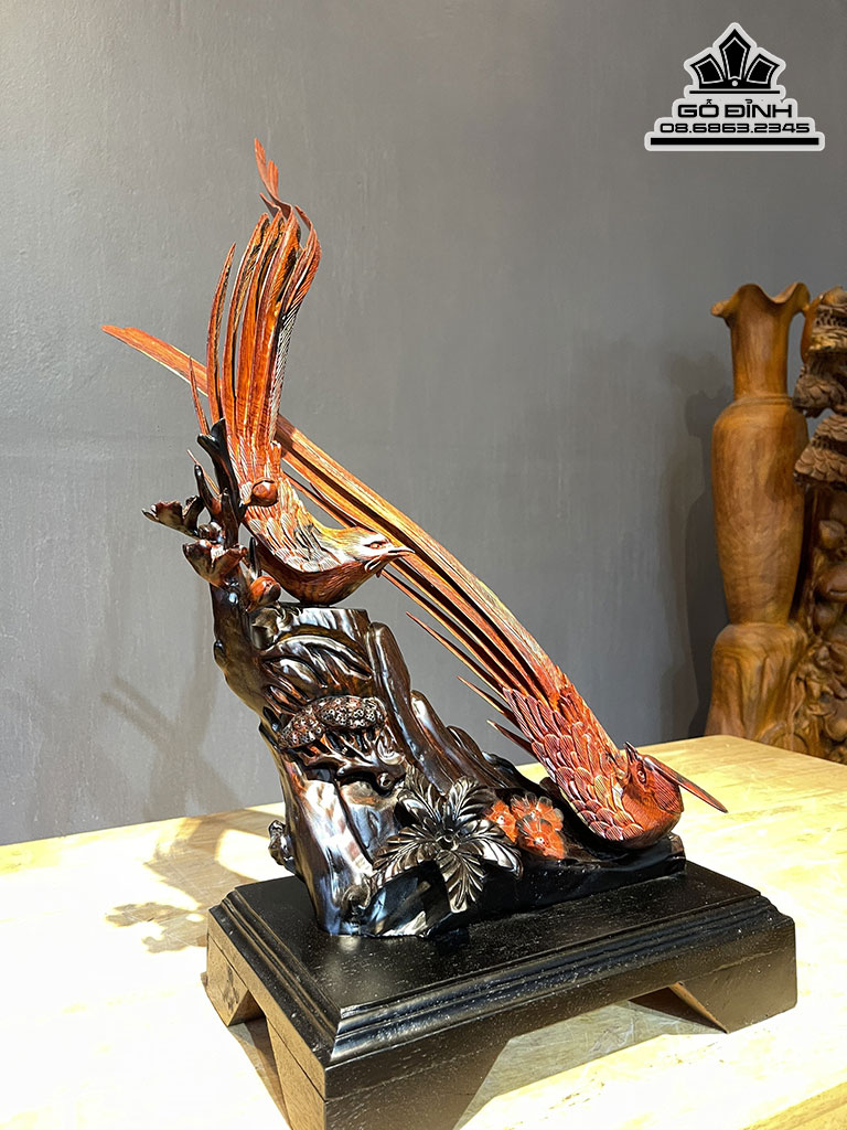 Tượng Chim Trĩ Gỗ Trắc Cao 63 Ngang 30 Sâu 40 (cm)