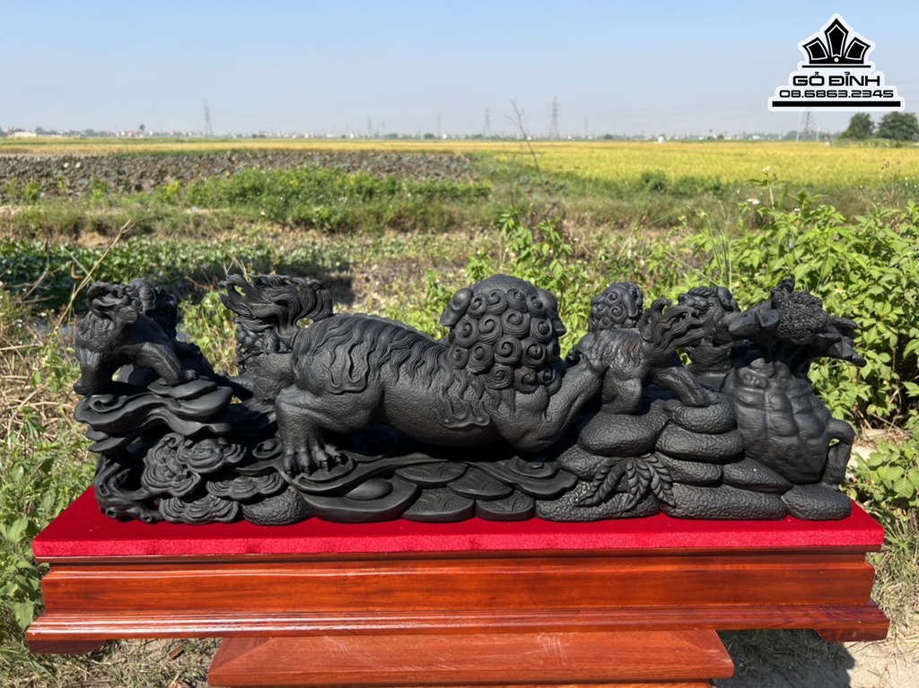 Ngũ Lân Vườn Cầu Gỗ Mun Sừng Liền Khối Cao Cả Kỷ 36 Ngang 81 Sâu 21 (cm)