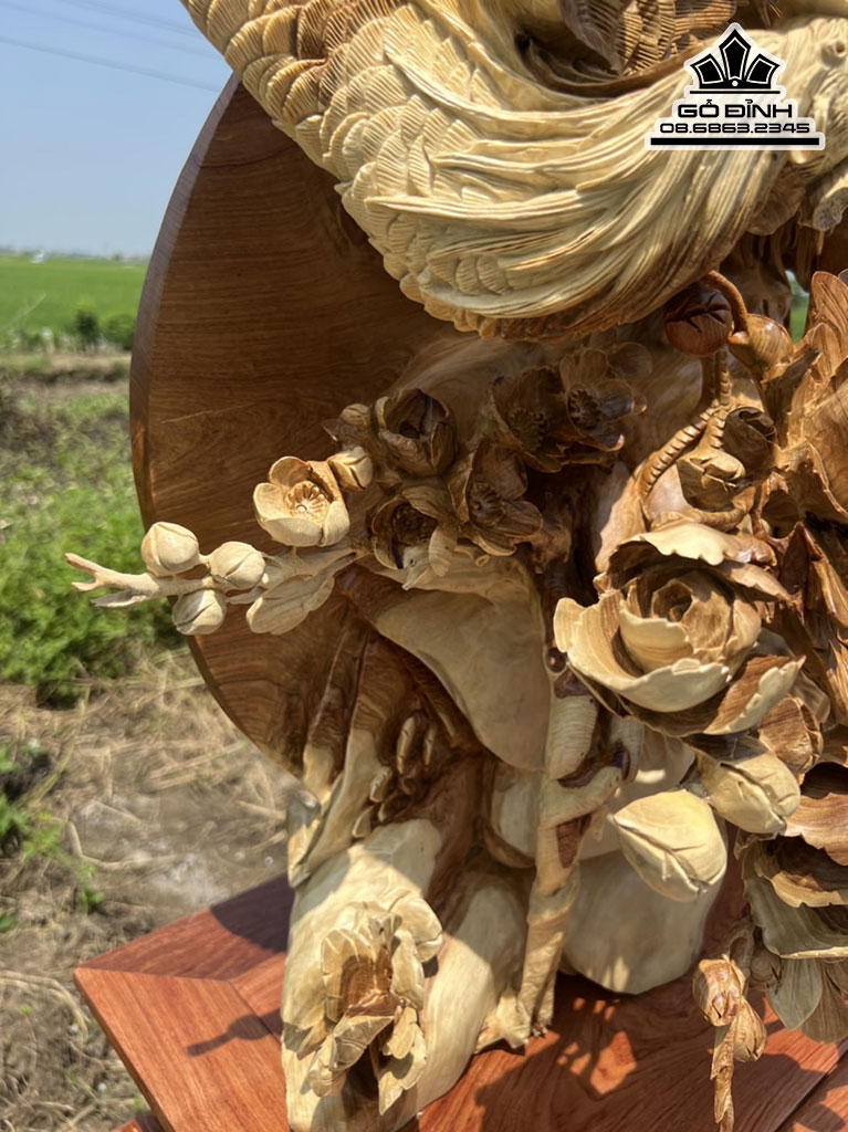 Tượng Ngũ Điểu Chầu Hoàng Gỗ Hương Cao 97 Ngang 72 Sâu 35 (cm)