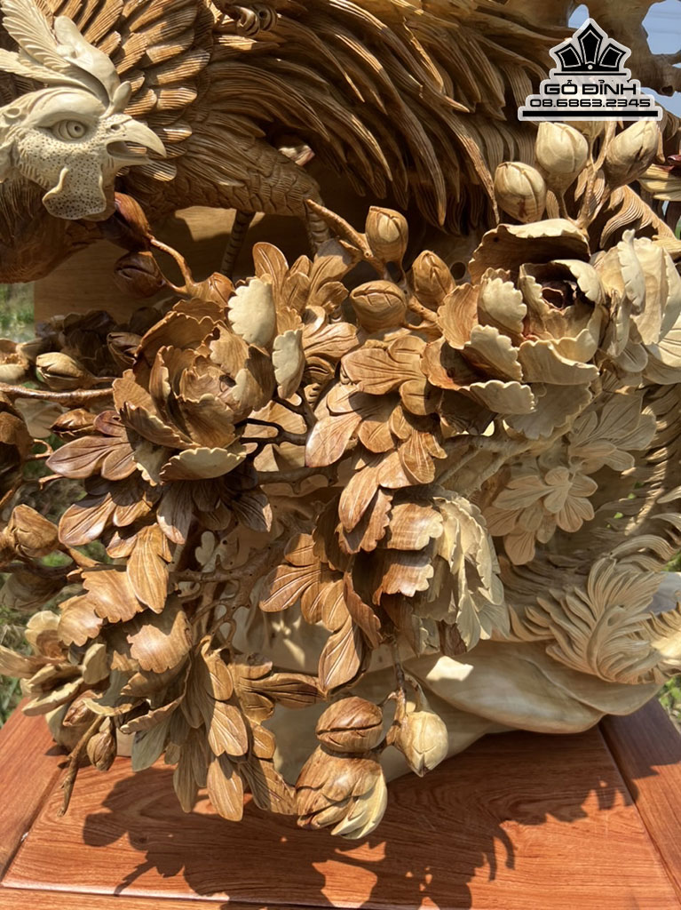 Tượng Ngũ Điểu Chầu Hoàng Gỗ Hương Cao 97 Ngang 72 Sâu 35 (cm)