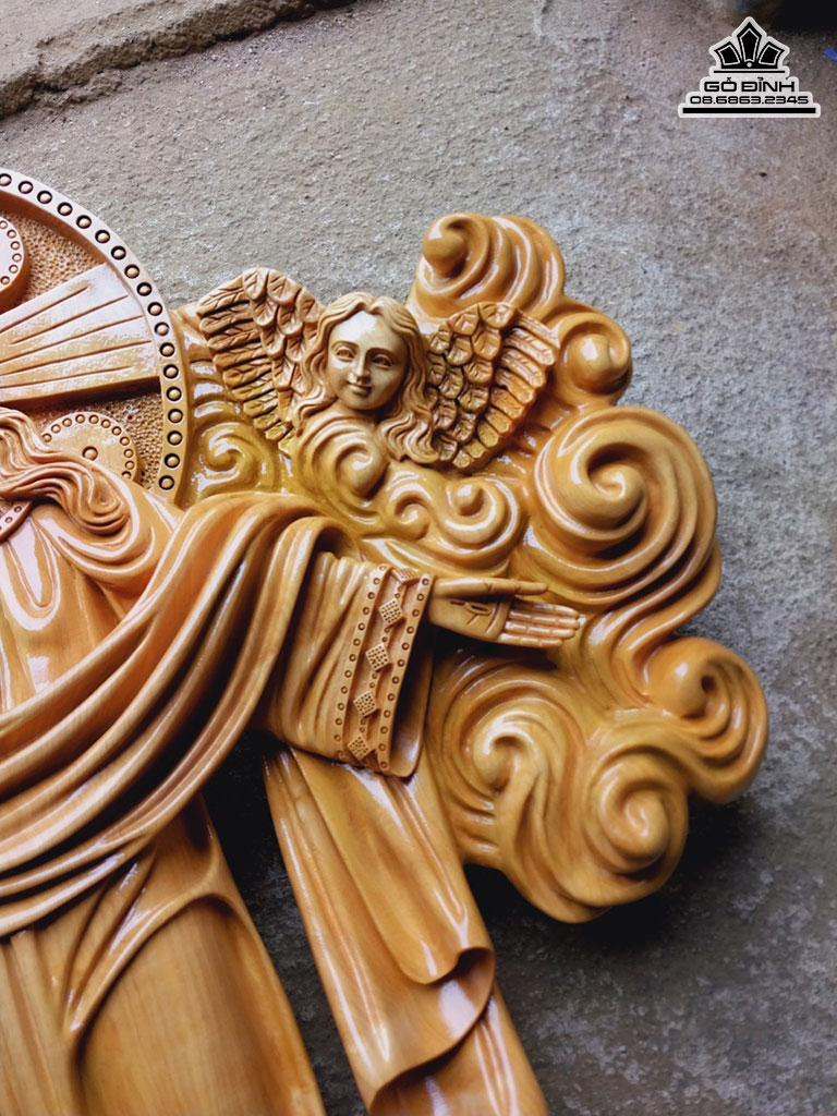 Tượng Chúa Phục Sinh Gỗ Trai Cao 90 Ngang 75 Sâu 12 (cm)