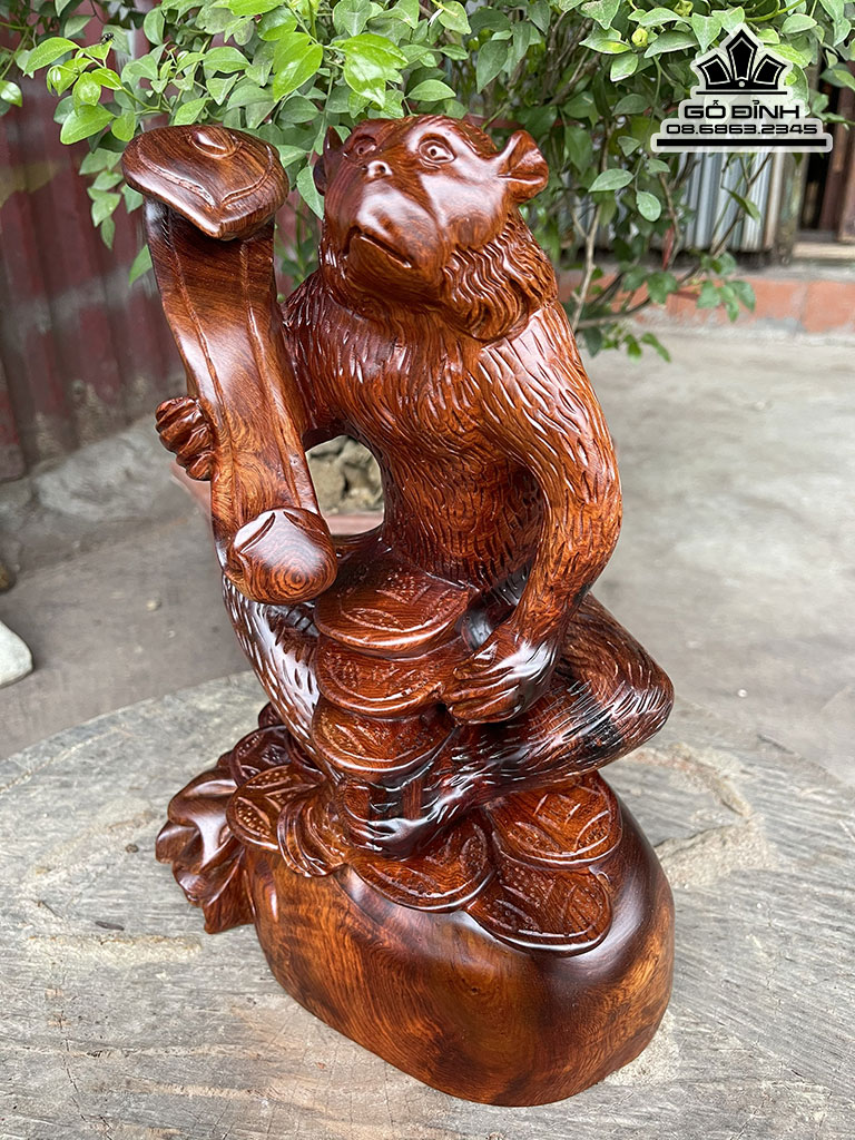 Tượng Khỉ Gỗ Hương Liền Khối Cao 30 Ngang 21 Sâu 15 (cm)