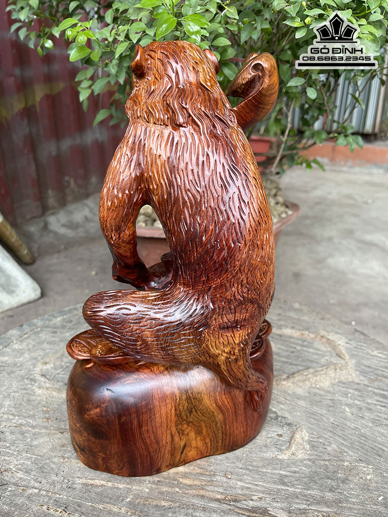 Tượng Khỉ Gỗ Hương Liền Khối Cao 30 Ngang 21 Sâu 15 (cm)