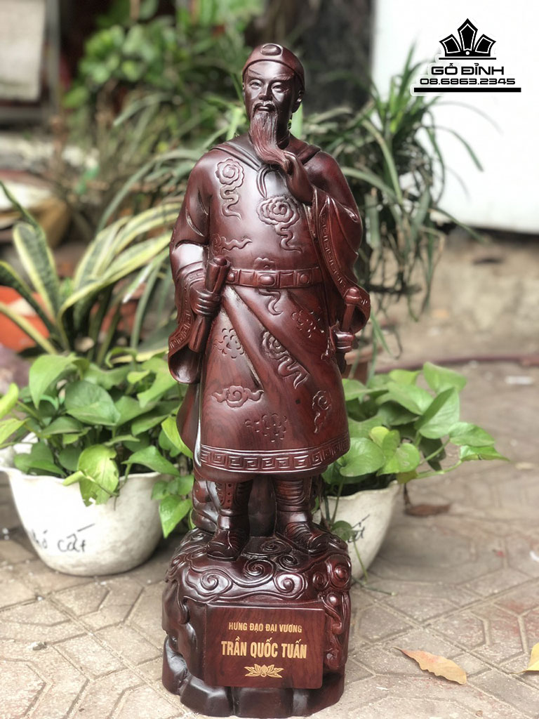 Tượng Trần Quốc Tuấn Gỗ Cẩm Cao 60 Ngang 20 Sâu 16 (cm)