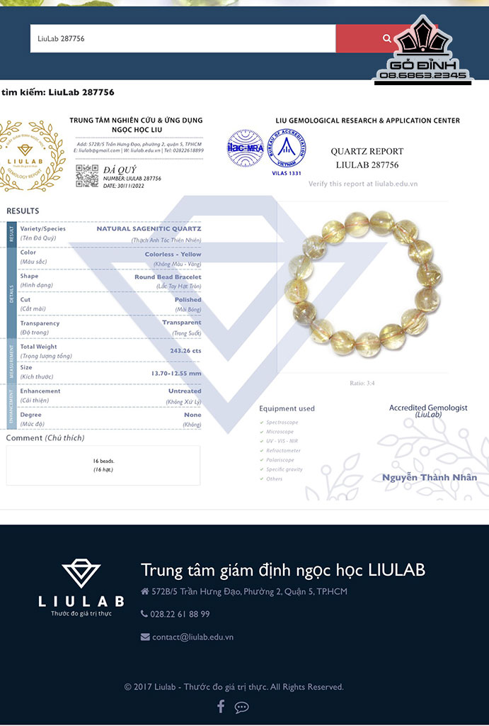 Vòng Tay Đá Thạch Anh Tóc Vàng Hạt 13,7-12,55 (mm)