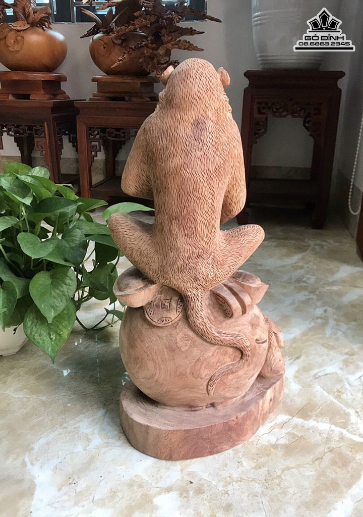 Tượng Khỉ Phong Thủy Gỗ Hương Cao 48 Ngang 24 Sâu 20 (cm)