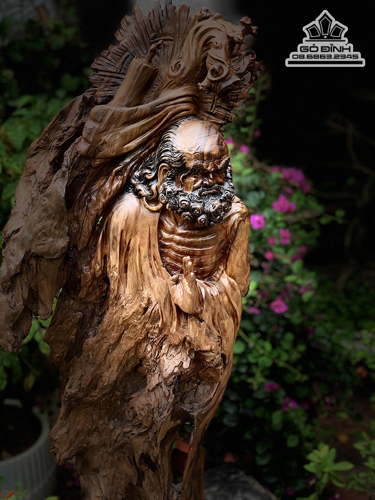 Tượng Đạt Ma Sư Tổ Gỗ Lũa Bách Xanh Cao 93 Ngang 32 Sâu 23 (cm)