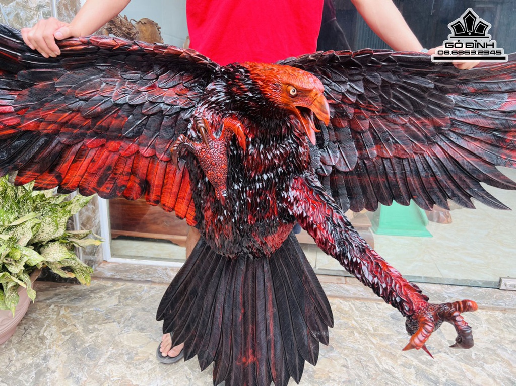 Tượng Đại Bàng Săn Mồi Gỗ Trắc Cao 102 Ngang 193 Sâu 72 (cm)