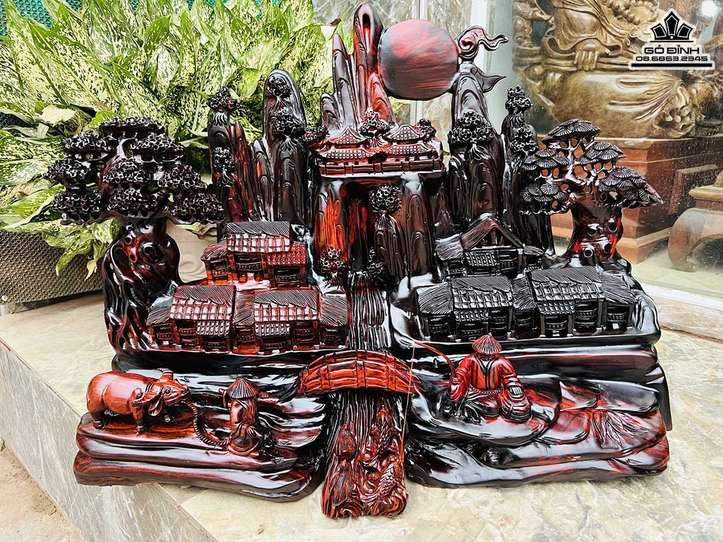 Tượng Tiểu Cảnh Gỗ Trắc Cao 51 Ngang 68 Sâu 30 (cm)