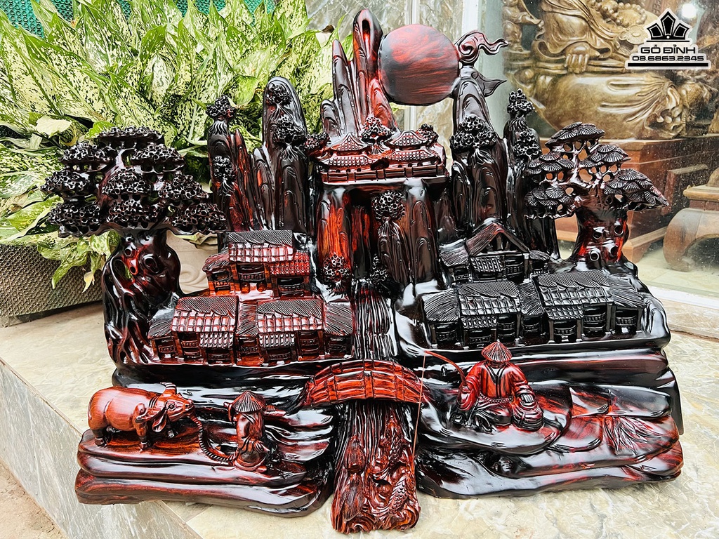 Tượng Tiểu Cảnh Gỗ Trắc Cao 51 Ngang 68 Sâu 30 (cm)