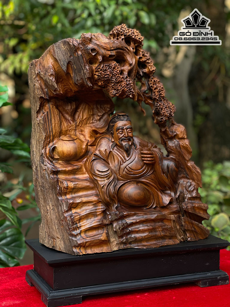 Tượng Thần Trà Gỗ Bách Xanh Cao 46 Ngang 38 Sâu 20 (cm)