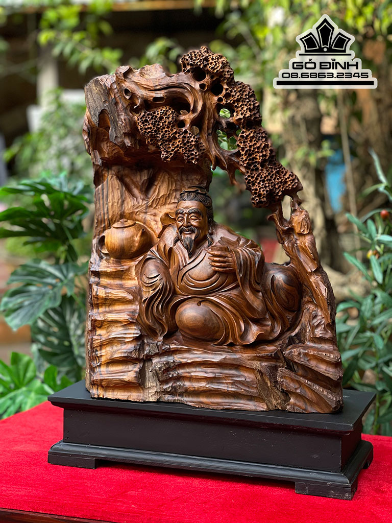 Tượng Thần Trà Gỗ Bách Xanh Cao 46 Ngang 38 Sâu 20 (cm)