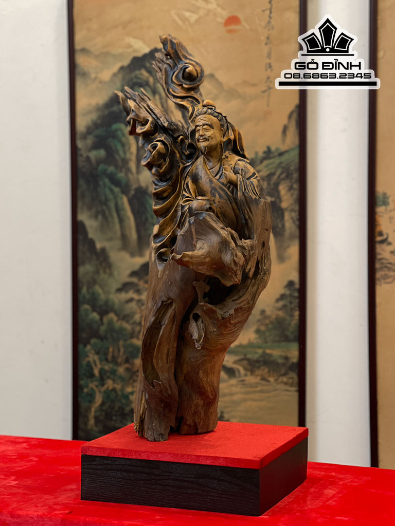 Tượng Thần Trà Gỗ Bách Xanh Cao 75 Ngang 30 Sâu 20 (cm)