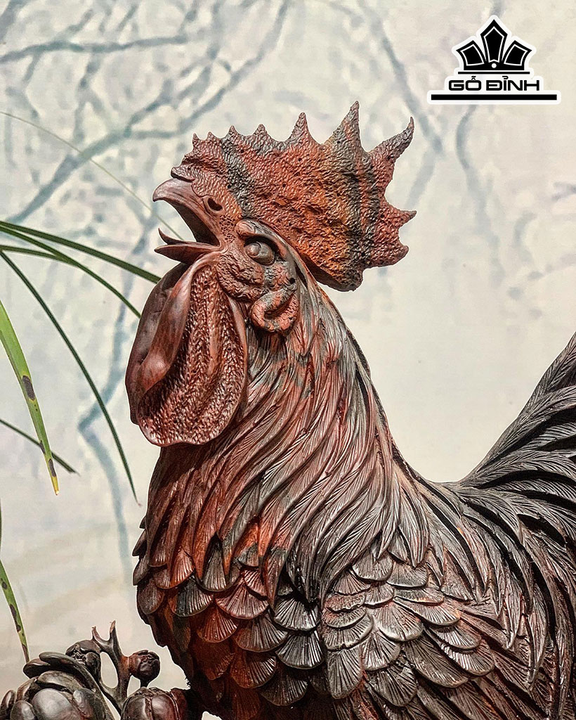 Tượng Gia Đình Gà Gỗ Trắc Cao 55 Ngang 55 Sâu 37 (cm)
