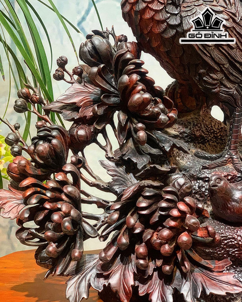 Tượng Gia Đình Gà Gỗ Trắc Cao 55 Ngang 55 Sâu 37 (cm)