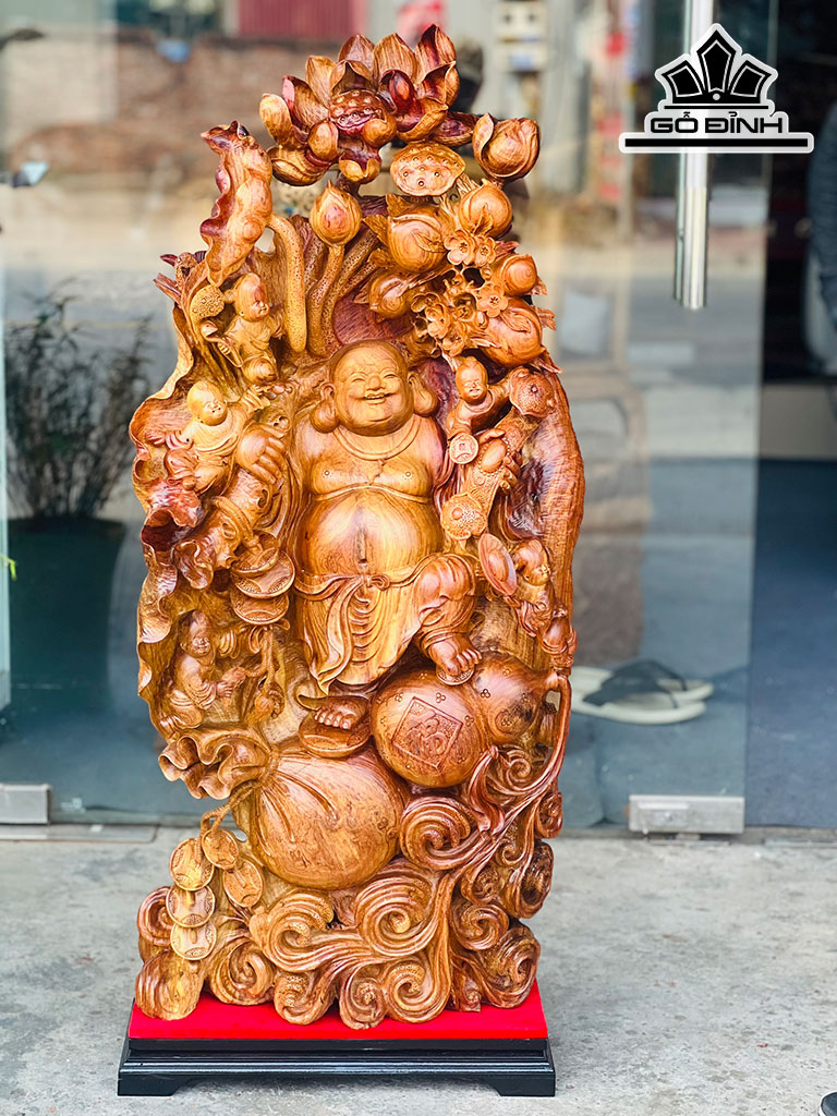 Tượng Phật Di Lặc Gỗ Hương Cao 105 Ngang 48 Sâu 24 (cm)