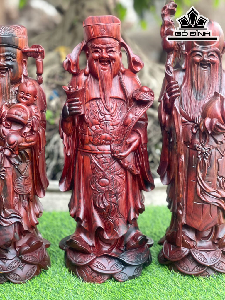 Tượng Phúc Lộc Thọ (Tam Đa) Gỗ Trắc Cao 42 Ngang 16 Sâu 14 (cm)