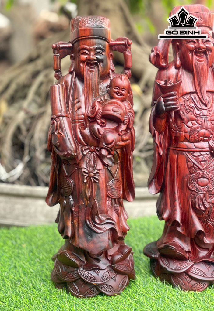Tượng Phúc Lộc Thọ (Tam Đa) Gỗ Trắc Cao 42 Ngang 16 Sâu 14 (cm)