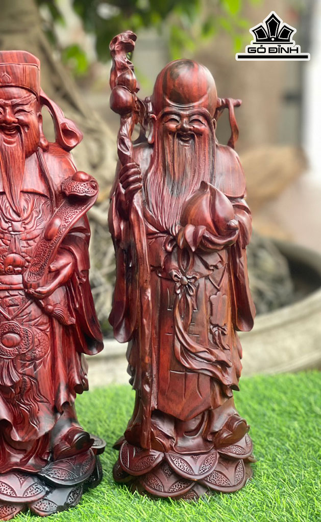 Tượng Phúc Lộc Thọ (Tam Đa) Gỗ Trắc Cao 42 Ngang 16 Sâu 14 (cm)