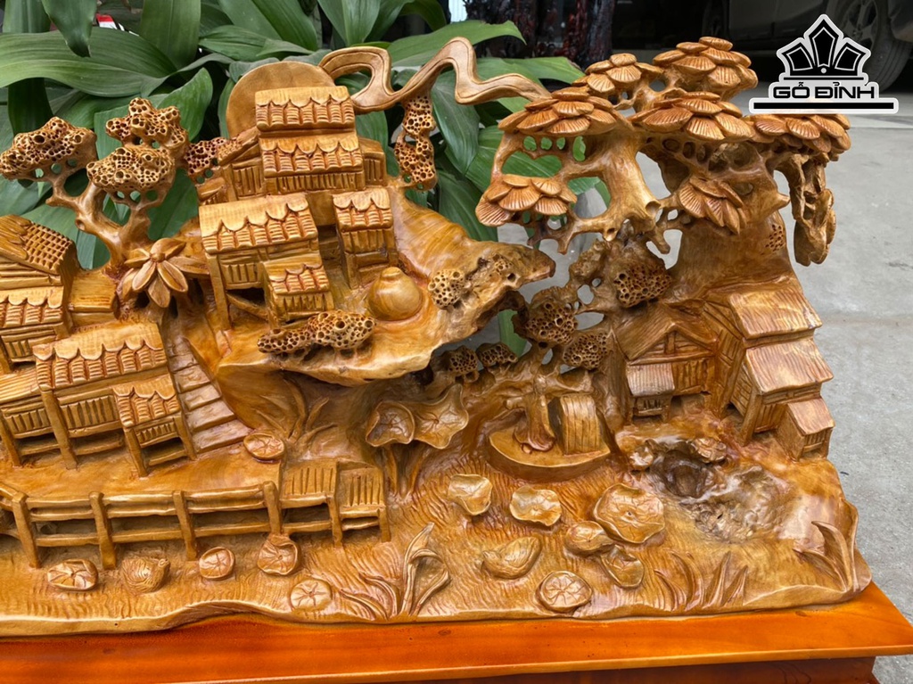 Tiểu Cảnh Làng Quê Gỗ Xá Xị Cao 48 Ngang 85 Sâu 23 (cm)