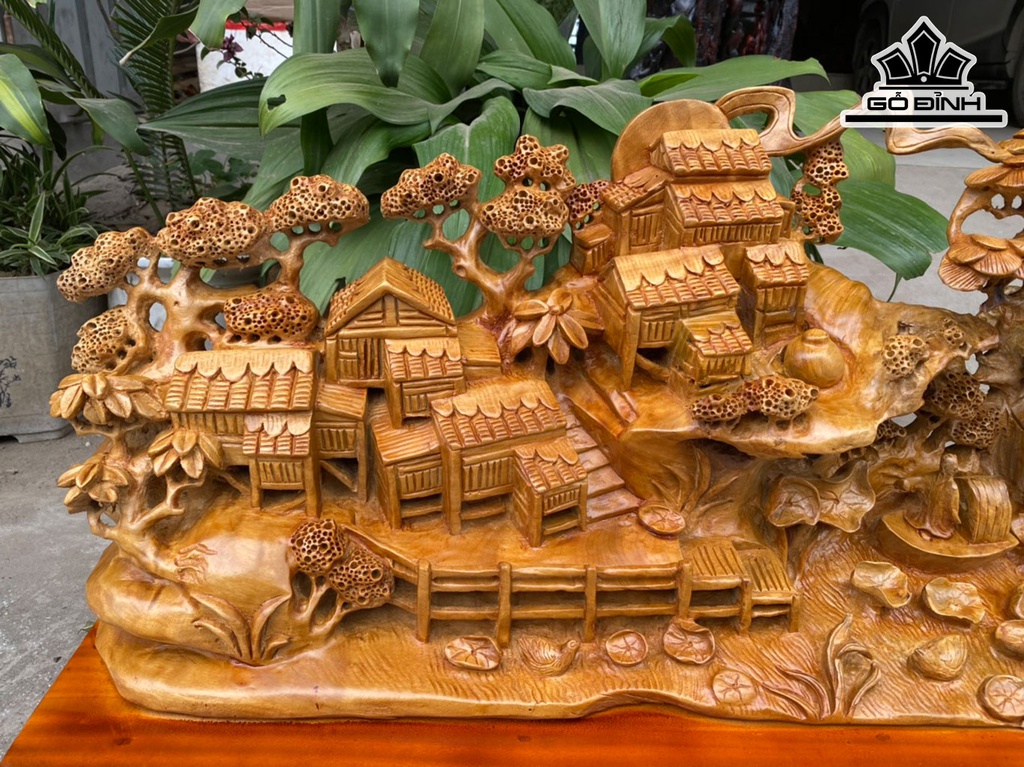 Tiểu Cảnh Làng Quê Gỗ Xá Xị Cao 48 Ngang 85 Sâu 23 (cm)