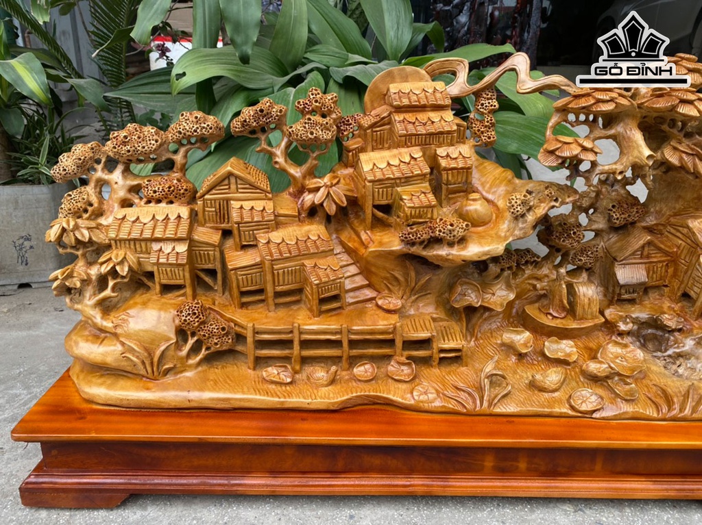 Tiểu Cảnh Làng Quê Gỗ Xá Xị Cao 48 Ngang 85 Sâu 23 (cm)