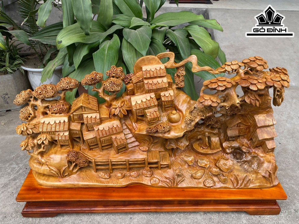 Tiểu Cảnh Làng Quê Gỗ Xá Xị Cao 48 Ngang 85 Sâu 23 (cm)