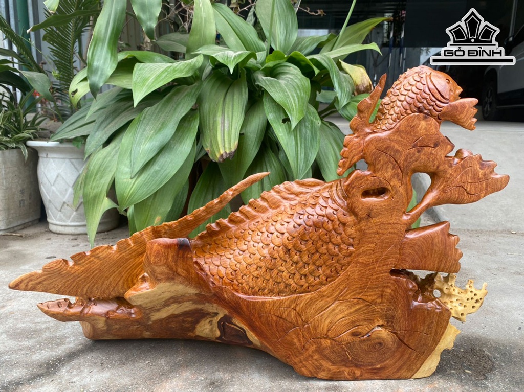 Tượng Con Cá Gỗ Hương Cao 38 Ngang 56 Sâu 27 (cm)