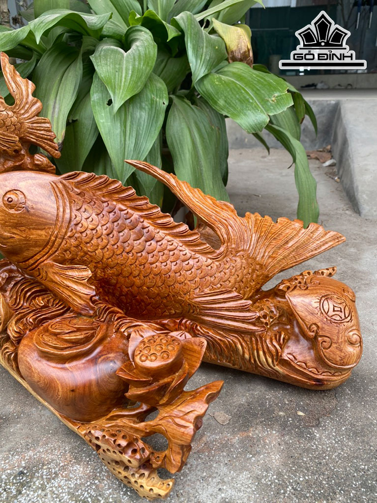 Tượng Con Cá Gỗ Hương Cao 38 Ngang 56 Sâu 27 (cm)