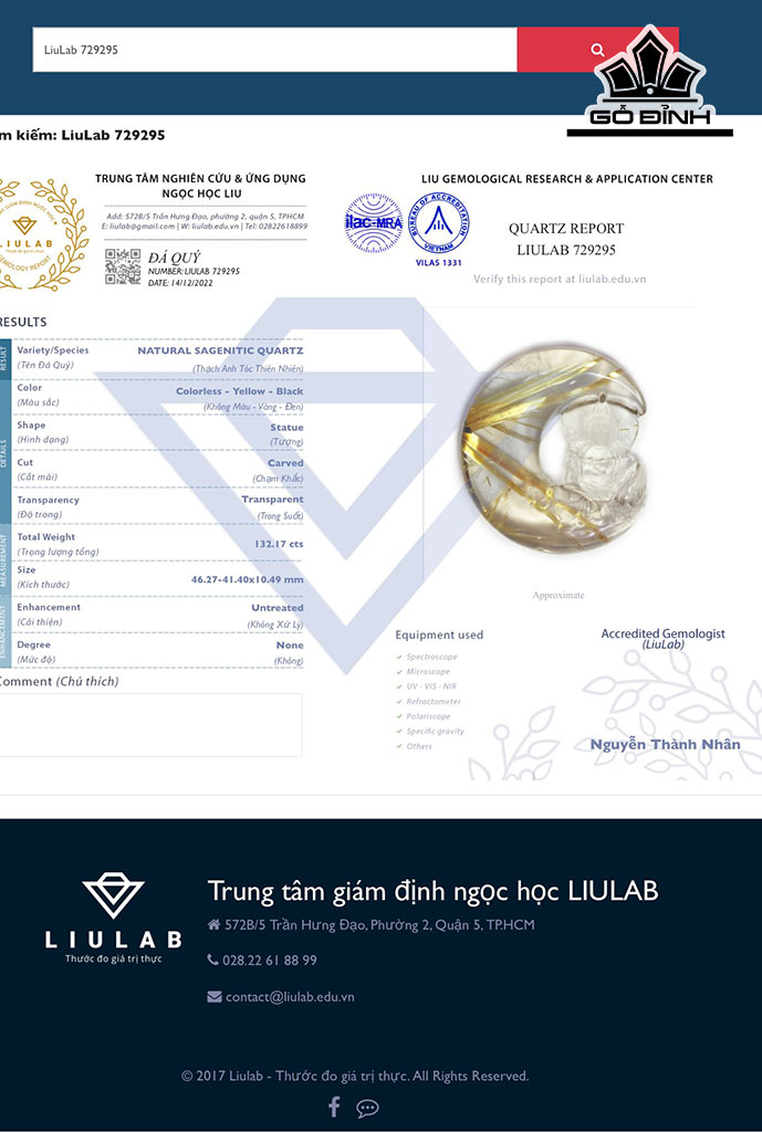 Mặt Dây Quan Âm Tọa Nguyệt Đá Thạch Anh Tóc Vàng Cao 46,27 Ngang 41,4 Sâu 10,49 (mm)