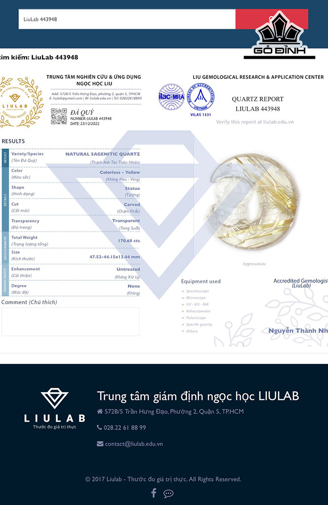 Mặt Dây Quan Âm Tọa Nguyệt Đá Thạch Anh Tóc Vàng Cao 47,52 Ngang 44,15 Sâu 13,44 (mm)