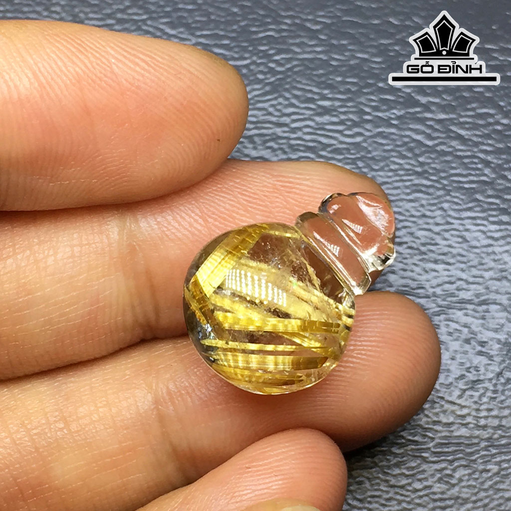 Mặt Dây truyền Túi Tiền Đá Thạch Anh Tóc Vàng Cao 18,7 Ngang 13,5 Sâu 10 (mm) 2,8g