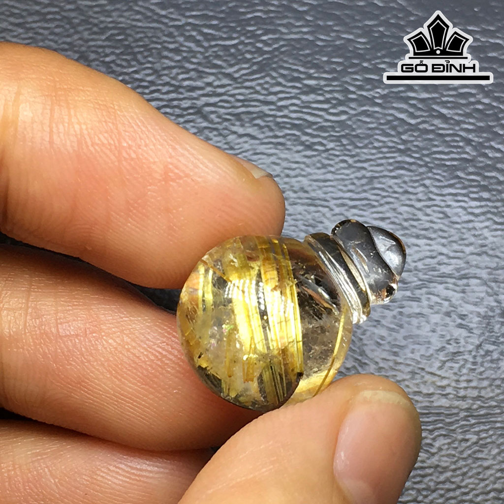 Mặt Dây truyền Túi Tiền Đá Thạch Anh Tóc Vàng Cao 18,7 Ngang 13,5 Sâu 10 (mm) 2,8g