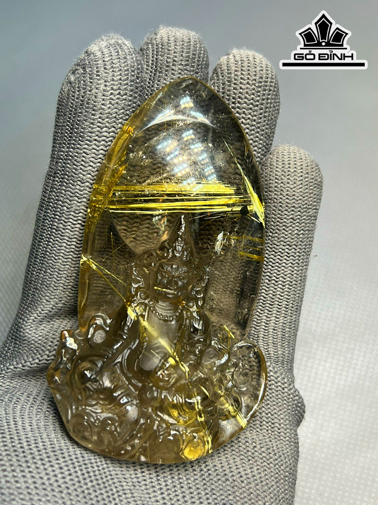 Tượng Hoàng Thần Tài Đá Thạch Anh Tóc Vàng Cao 83,9 Ngang 49 Sâu 19,7 (mm) 84,7g