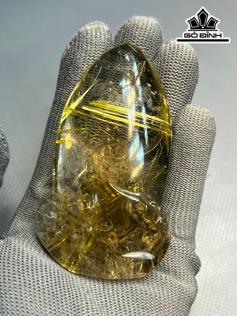 Tượng Hoàng Thần Tài Đá Thạch Anh Tóc Vàng Cao 83,9 Ngang 49 Sâu 19,7 (mm) 84,7g