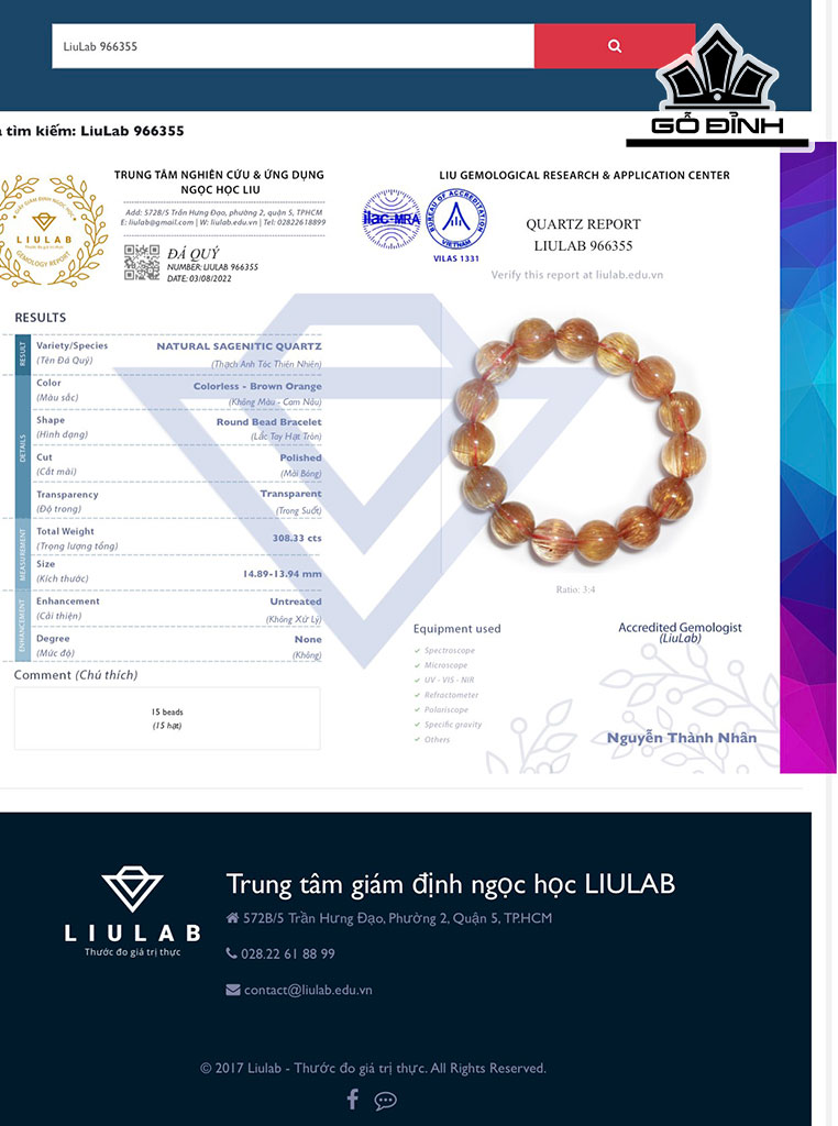 Vòng Tay Đá Thạch Anh Tóc Nâu Đường Kính Hạt 14,89 - 13,94 (mm)