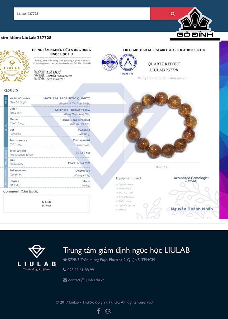 Vòng Tay Đá Thạch Anh Tóc Nâu Đường Kính Hạt 19 - 17,92 (mm)