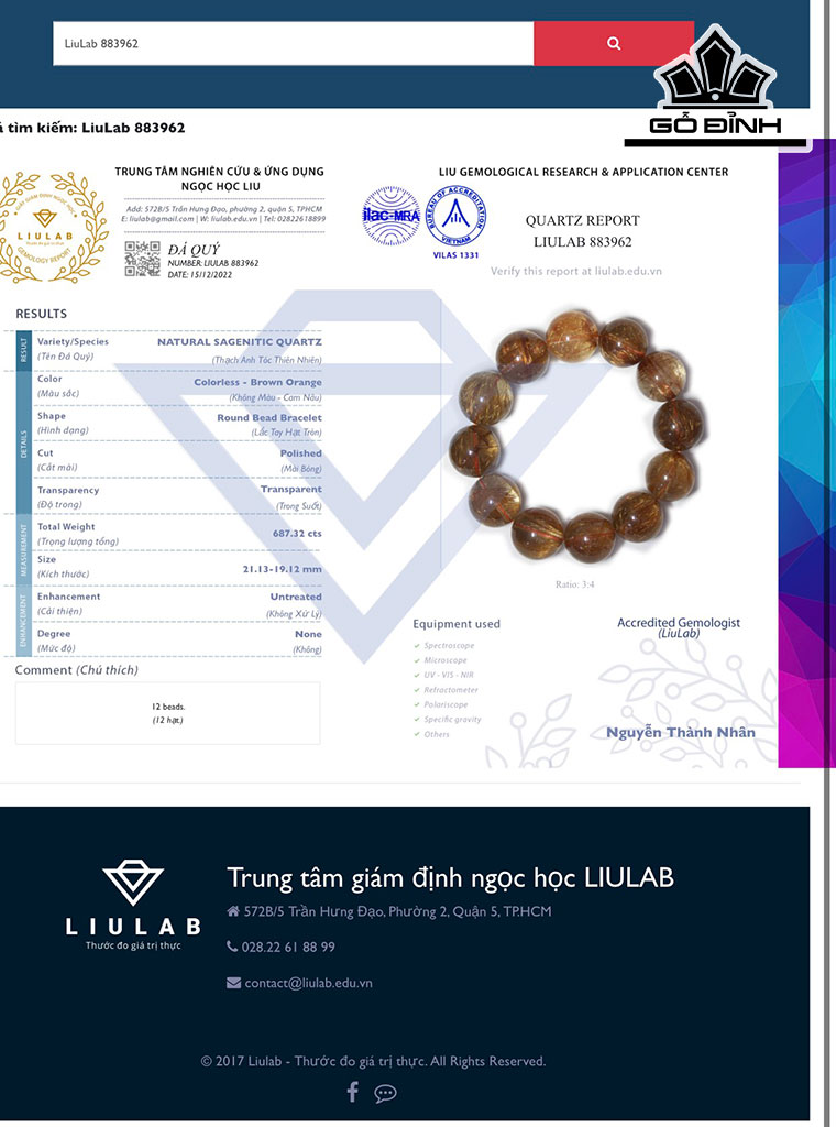 Vòng Tay Đá Thạch Anh Tóc Nâu Đường Kính Hạt 21,13 (mm)