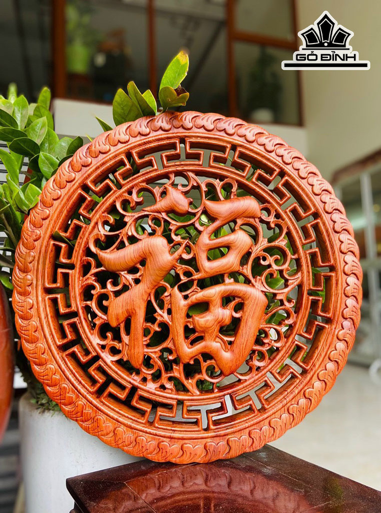 Đĩa Chữ Phúc Gỗ Hương Cao 3 Đường Kính 50 (cm)