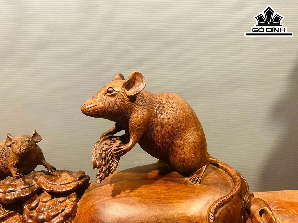 Tượng Chuột Mẫu Tử Gỗ Cẩm Cao 24 Ngang 42 Sâu 15 (cm)