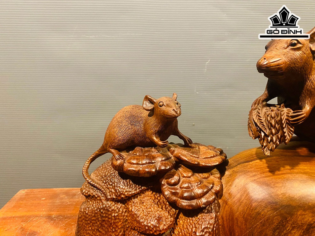 Tượng Chuột Mẫu Tử Gỗ Cẩm Cao 24 Ngang 42 Sâu 15 (cm)