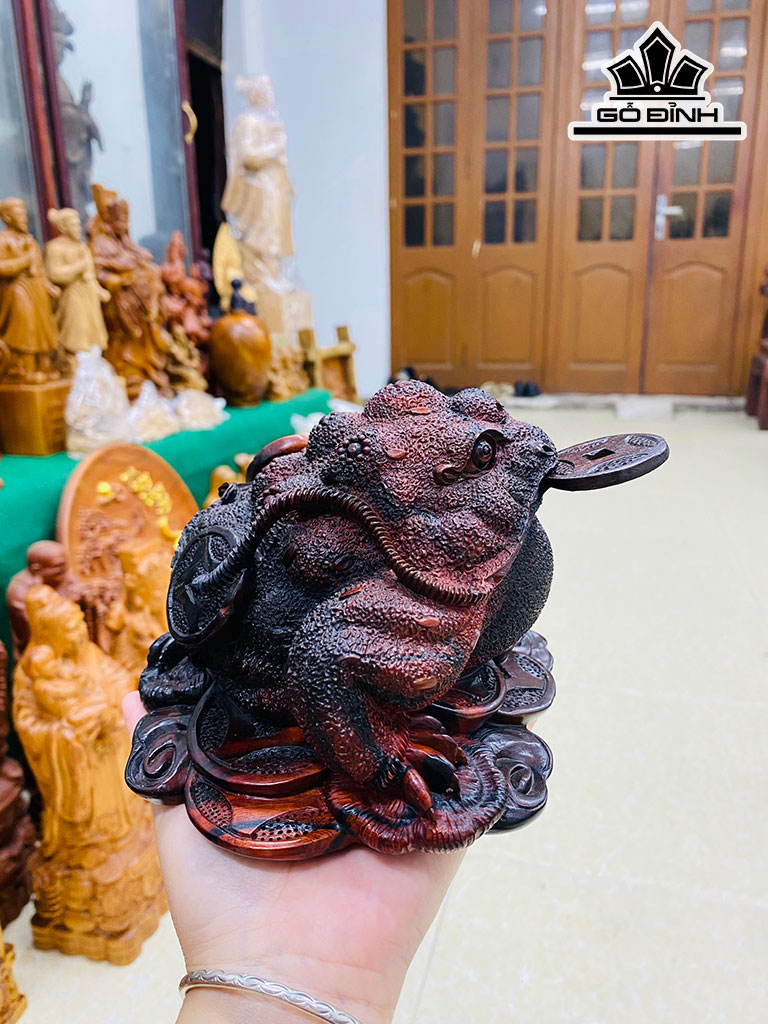 Tượng Thiềm Thừ Gỗ Trắc Cao 11 Ngang 17 Sâu 15 (cm)