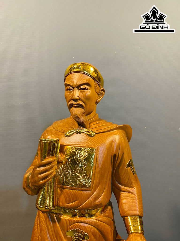 Tượng Trần Quốc Tuấn Gỗ Ngọc Am Cao 80 Ngang 22,5 Sâu 21 (cm)