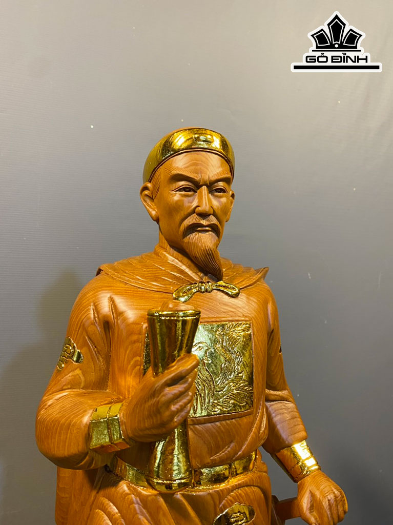 Tượng Trần Quốc Tuấn Gỗ Ngọc Am Cao 80 Ngang 22,5 Sâu 21 (cm)